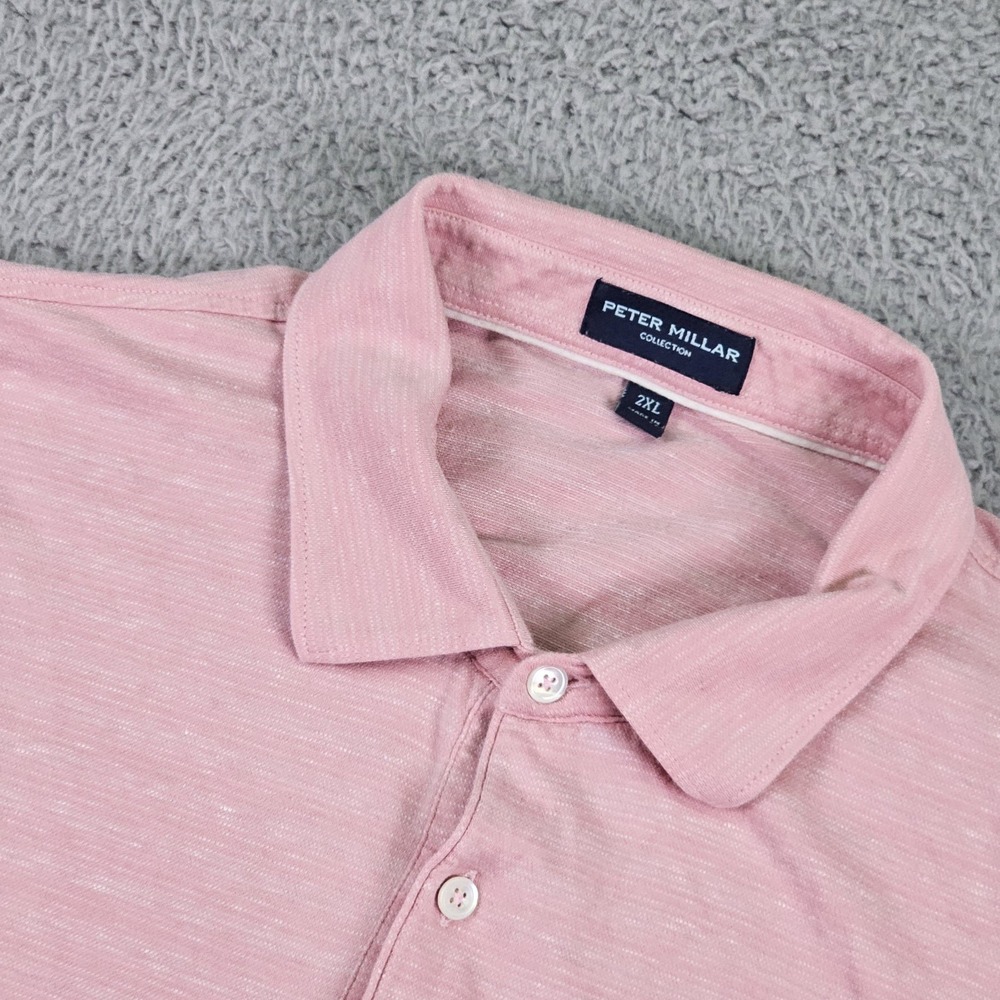 Peter Millar Polo Shirt Mens 2XL Pink Linen Blend Heathered Collection MS19RK03